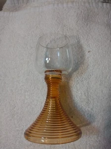 Vtg German Boho Chic Amber Ribbed Stemware Set 8 Glasses Clear Tops PERFECT Look - Picture 1 of 3