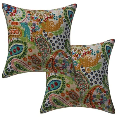 Pillow Cover Bohemian Paisley Kantha Decor Car Sofa Cushion Case 16 x 16 in - Image 1 of 4