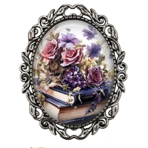Watercolor Books Floral Pin Sweater Scarf Brooch Librarian Reading Teacher Gift - Picture 1 of 4