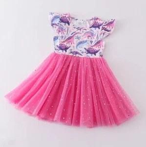 NEW Boutique Dinosaur Girls Sleeveless Pink Tutu Dress - Picture 1 of 5