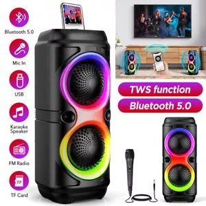 Portable Bluetooth Speaker Sub woofer Heavy Bass Sound System RGB Lights + Mic - Picture 1 of 11