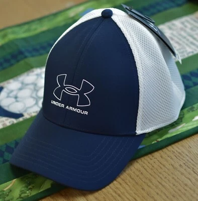 NUEVO CON ETIQUETAS UNDER ARMOUR Iso-Chill Driver Hombres Ajuste Flexible Malla Sombrero de Golf-L/XL @$28 AZUL MARINO Foto 1 de 4