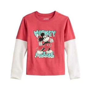 Boys Mickey Mouse Disney Sz 6 Red Skater T Shirt Thermal Sleeve Graphic Tee New - Picture 1 of 1