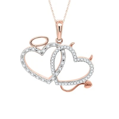 Colgante redondo de diamante simulado de 1,20 quilates con corazón de diablo y ángel enchapado en oro rosa de 14 k Foto 1 de 4