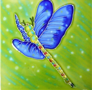 Piastrella d'arte ceramica dipinta a mano Dragonfly 6 x 6 pollici con retro in fibra - Foto 1 di 1