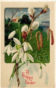 Vintage Postcard Post 1910 Peckville Pa  Easter Greetings Flowers Pussywillows - Imagen 1 de 2