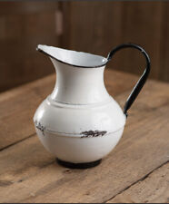 Emily Vintage Inspired Enamel Primitive Decorative Vase, Pitcher with Handle