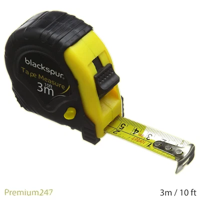 BLACKSPUR 3m 10ft Retractable Metal Tape Measure Measuring Metric Imperial Non-slip