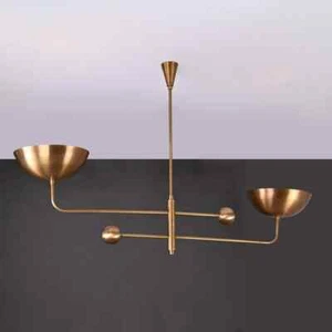 2 Lights Large Brass Orbital Ceiling Lamp Curved Pendant Mid Century Modern Raw - Picture 1 of 5