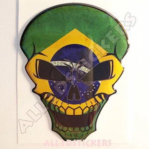Adesivi Resinati Cranio Skull Bandiera Brasile Auto Moto Sticker Tablet 3D - Imagen 1 de 3