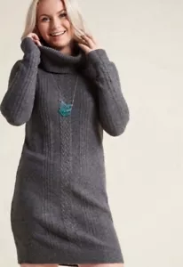 Modcloth Womens M Sweater Dress Gray Cable Knit Stretch Cowl Neck Career Casual - Picture 1 of 11