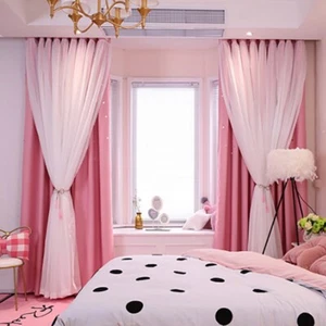 Kids Double Layer Blackout Curtains Bedroom Starry Curtain Grommets Curtain - Picture 1 of 16