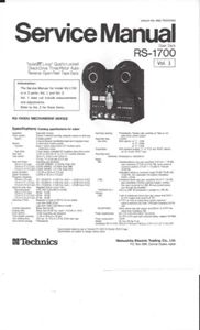 Technics Service Manual für RS- 1700 Vol.1 und 2 Copy - Picture 1 of 2