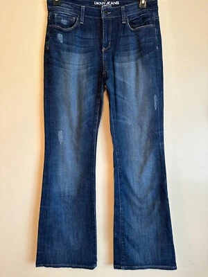 DKNY Demin Jeans Women's Size 8 Distressed Madison Flare Dark Blue Stretch - Image 1 of 4