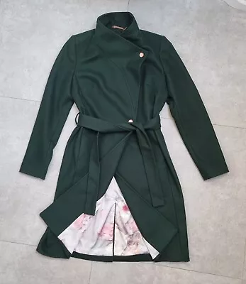 Casaco Ted Baker envoltório de lã Samiye detalhe de botão tamanho 2 Reino Unido 10 floresta verde escuro - Imagem 1 de 4