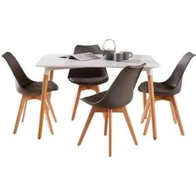 White Dining Table Set 4 Grey Padded Chairs 120cm Modern Kitchen Room - Image 1 of 4