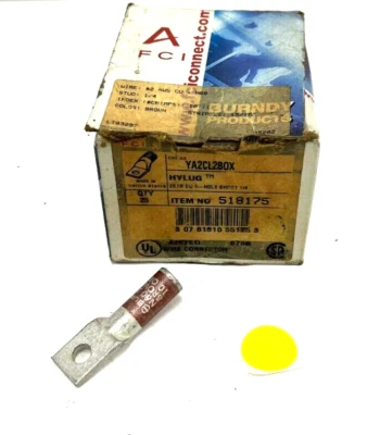 BURNDY YA2CL2BOX COMPRESSION CONNECTOR  2 AWG MAX WIRE SIZE 1/4" LOT OF 20 - Image 1 of 4