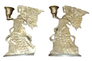 Juego de 2 candelabros de ángel ornamentados de latón macizo - Imagen 1 de 2