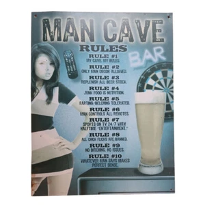 De colección Rústico Hombre Cueva Reglas Metal Lata Letrero Garaje Sótano Decoración Usado - Imagen 1 de 4