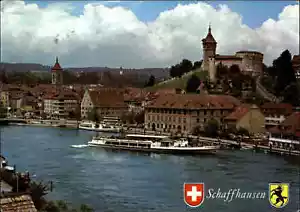 Schiff Ship Binnenschiff Rhein Fahrgastschiff bei Schaffhausen Schweiz color AK - Picture 1 of 2