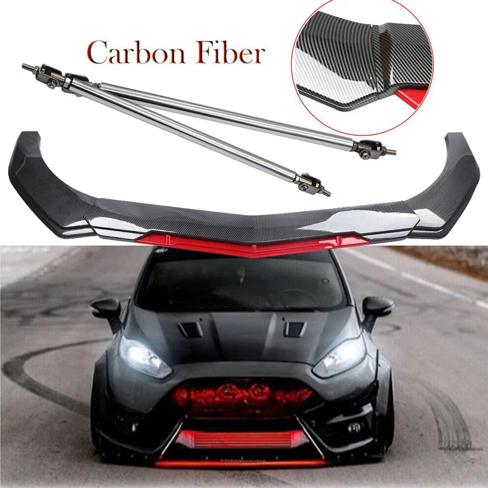 For Ford Fiesta ST MK5 Front Bumper Lip Spoiler Splitter Strut Rod Carbon Fiber — 第 1/4 张图片