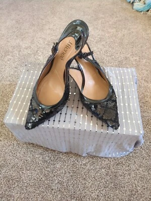 J. Renee Chinaetta Black Sequin Slingback Pumps Sz 7 N - Image 1 of 4