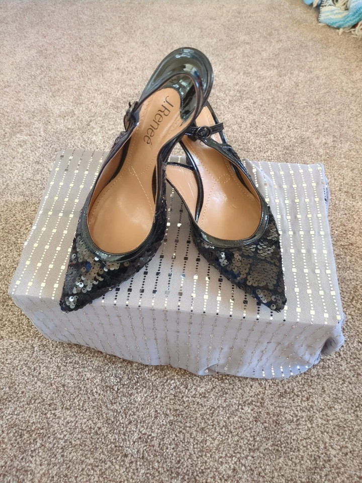 J. Renee Chinaetta Black Sequin Slingback Pumps Sz 7 N - Image 1 of 4