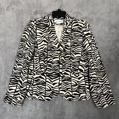 Calvin Klein Linen Blend Jacket Black White Zebra Animal Print Lined Womens 8 - Image 1 of 4