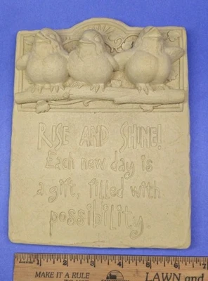 2006 Carruth Studio 8.5” Cement Wall Hanging Plaque Rise And Shine Bird Sign - Image 1 of 4