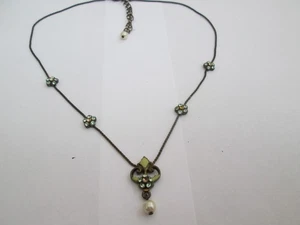 BRONZE COLOURED CHAIN NECKLACE & FLOWER PENDANTS WITH MULTICOLOURED STONES - Picture 1 of 3