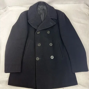 US Navy Blue Wool Kersey Peacoat Deck Jacket 40R Corduroy Pocket 6 Button Named - Picture 1 of 13