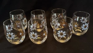 Vintage 1950 Federal Glass Roly Poly Tumbler Daisy Glass Set of 7 - Picture 1 of 8