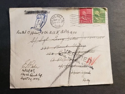 POW APO 640 COLDFIELD, SUTTON, ENGLAND 1943 WWII Army Cover 388 BOMB Group - Image 1 of 2