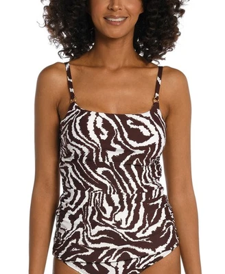 La Blanca Women's Java Fierce Lines Side-Shirred Tankini Top, Size 8 - Image 1 of 3