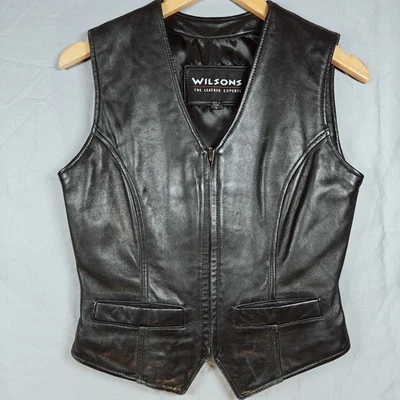 Chaleco Wilson's de Cuero Para Mujer Pequeño Cuero Negro Cremallera Completa Grunge Motociclista Gótico Foto 1 de 4
