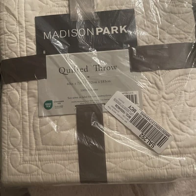 MADISON PARK Throw Blanket White Scalloped Edge Quilted  NEW - Image 1 of 4