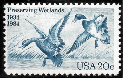 WAREFOWL PRESERVATION ACT US 2092 50TH ANNIV. PRESERVING WETLANDS 20c MXF STAMP - Image 1 of 2