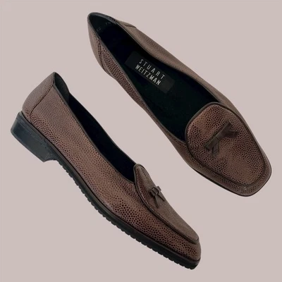 Stuart Weitzman Leather Belgian Shoes Loafers Size 7.5 Preppy Old Money Heritage - Image 1 of 4