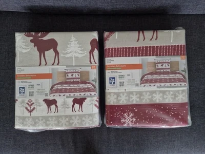 2x Bettwäsche Weihnachten Rentiere, 155x220 rot-weiß-hellgrau Feinbiber NEU/OVP - Bild 1 von 3
