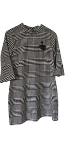 H&M Black And White Check Knee Length Dress UK 12 .Black Swan - Picture 1 of 14