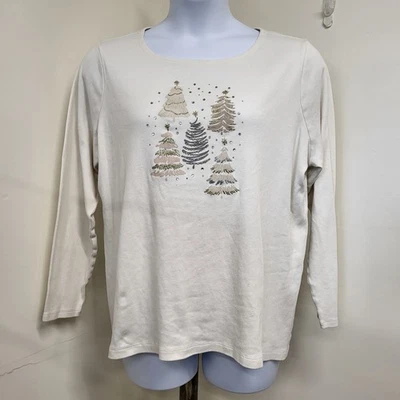 Camisa clásica Croft & Barrow para mujer talla 1X marfil árbol de Navidad brillo Foto 1 de 4