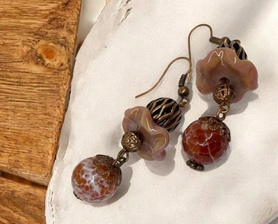 Lampwork Glass Earrings Handmade Dangle Jewelry - Image 1 of 4
