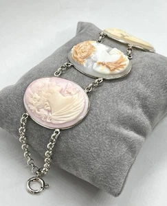 925 Silber Armband mit 3 Kameen Karneol Rosa Roter Kopf 35x28mm - Bild 1 von 7