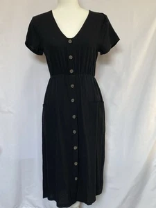 Angashion black Short Sleeve V-Neck Fit & Flare Summer Midi Dress Size S - Picture 1 of 7