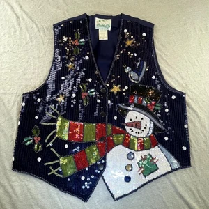 Quacker Factory Women’s M Festive Snowman Sequin Christmas Holiday Vest Teacher - Picture 1 of 9
