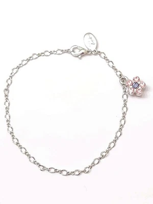 New Cookie Lee Signed Pink Purple Flower Charm Silver Cable Chain 7.25" Bracelet - Image 1 of 4