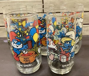 1983 Vintage PARTY Smurf Character Drinking Glasses Set of 5 - Picture 1 of 10