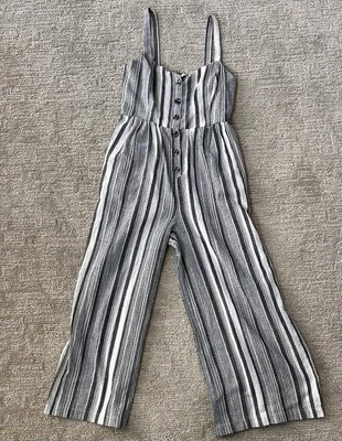 Mono para mujer Lush blanco y negro a rayas, pierna ancha, recortado, talla mediana Foto 1 de 4