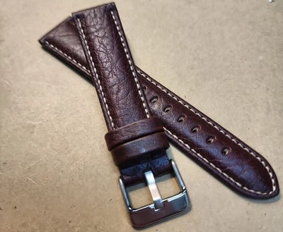 Correa de reloj Hadley Roma 20R marrón acolchada cosida de cuero de grano encogido NOS Foto 1 de 4