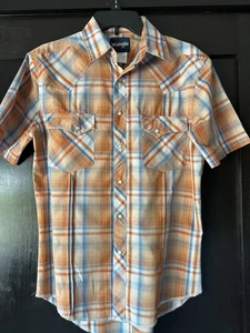 Wrangler Herren Hemd mit Knopfleiste Gr. S orange kariert Western Pearl Snap Kurzarm - Bild 1 von 6